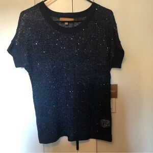 Ellen Tracy Blue Sequin Blouse S